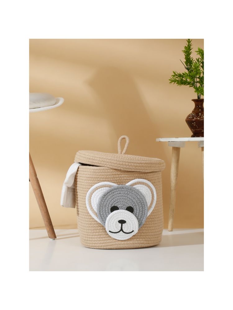 HOSTA HOMES Pure Cotton Cartoon Face Hand Woven Laundry Hamper with Cover-picture-25
