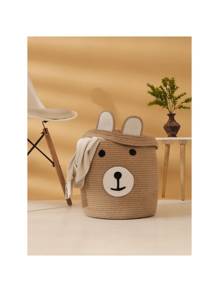 HOSTA HOMES Pure Cotton Cartoon Face Hand Woven Laundry Hamper with Cover-picture-4