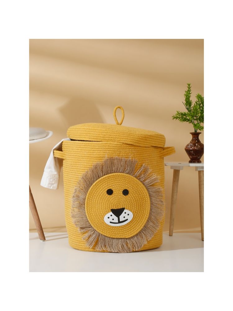 HOSTA HOMES Pure Cotton Cartoon Face Hand Woven Laundry Hamper with Cover
