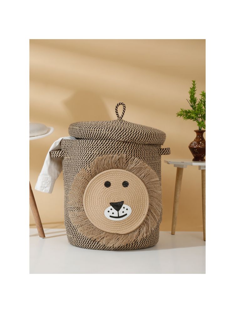 HOSTA HOMES Pure Cotton Cartoon Face Hand Woven Laundry Hamper with Cover-picture-12