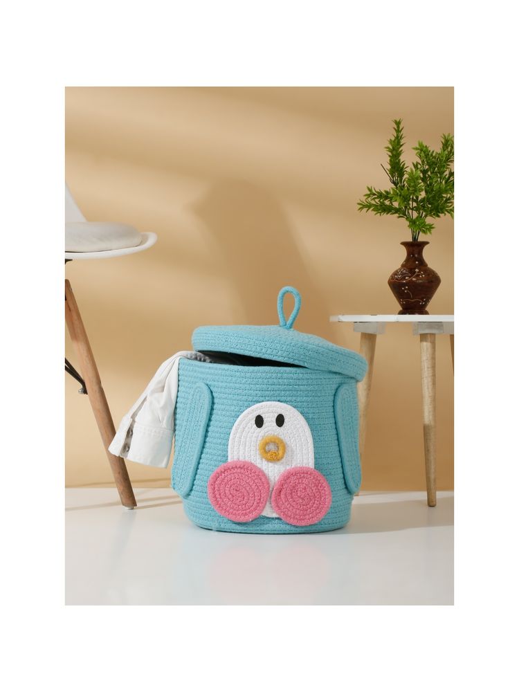 HOSTA HOMES Pure Cotton Cartoon Face Hand Woven Laundry Hamper with Cover