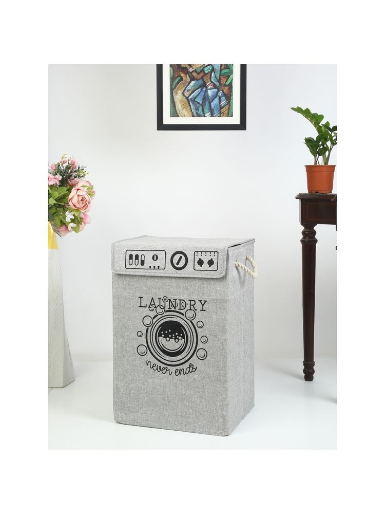 HOSTA HOMES Jute Cotton Printed Foldable Laundry Bag-image-5