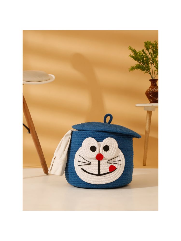 HOSTA HOMES Pure Cotton Cartoon Face Hand Woven Laundry Hamper with Cover-image-5