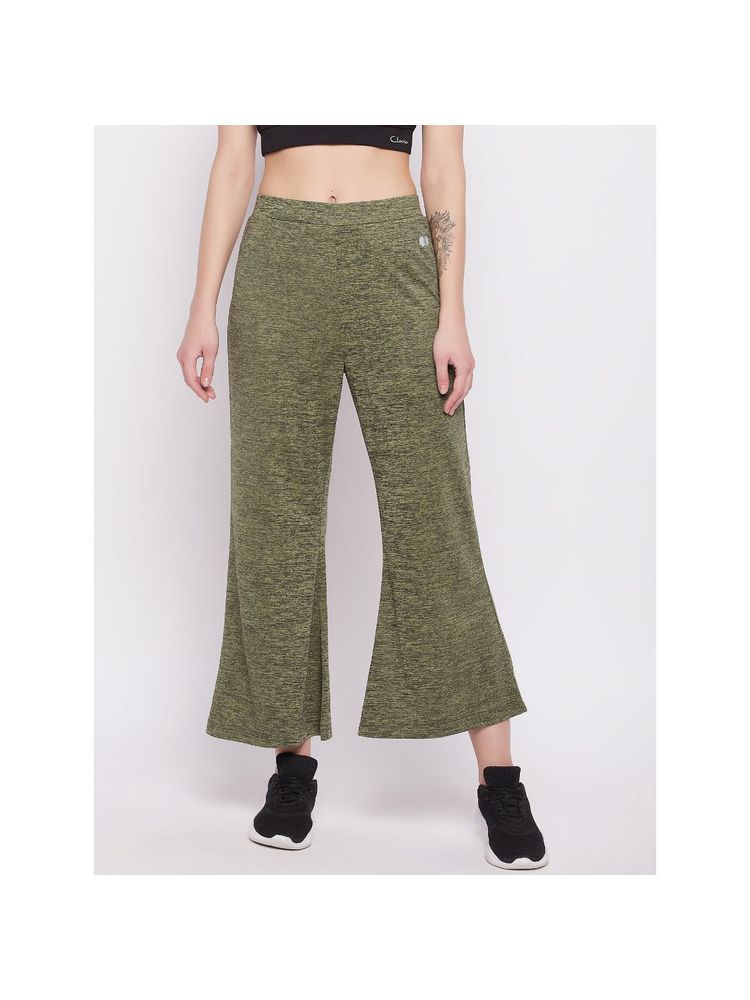 Clovia Comfort Fit Flared Active Pants In Green Melange-picture-16