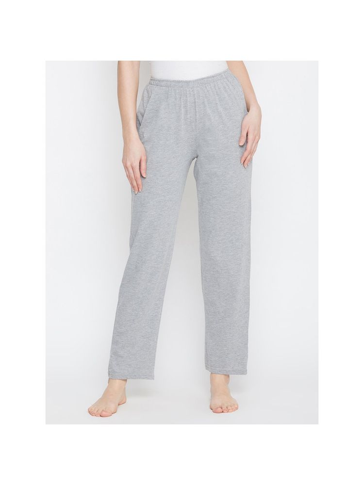 Clovia Pyjama with Elastic Waistband In Grey Cotton Rich