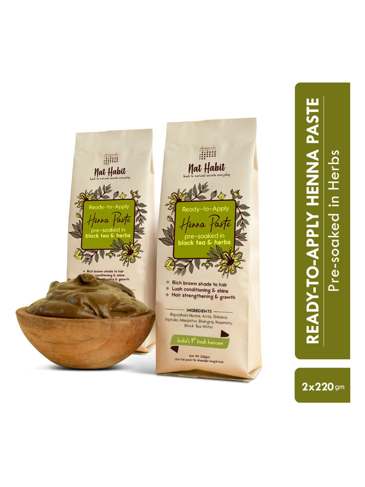 Nat Habit Ready-To-Apply Henna Paste Pre-Soaked In Black Tea, Rosemary Oil & Herbs - Dark Brown