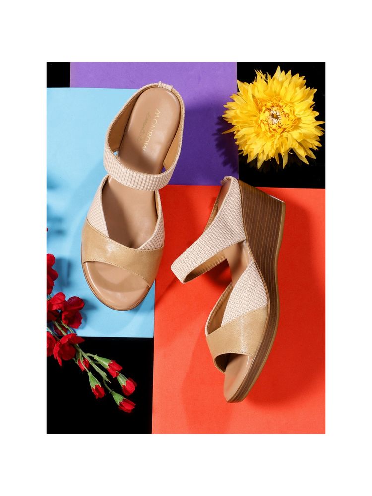 Monrow Georgette Beige Wedge Heels