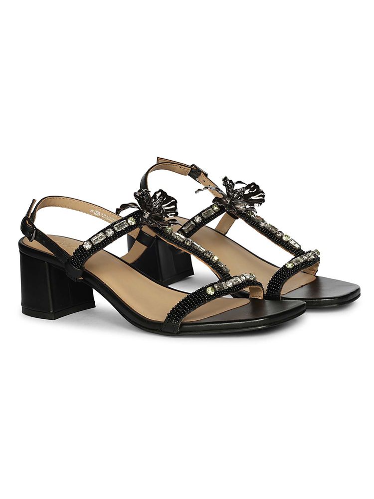 Saint G Women Black Leather Block Heels-picture-45