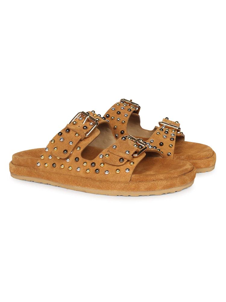 Saint G Women Tan Suede Leather Sandals-image-8