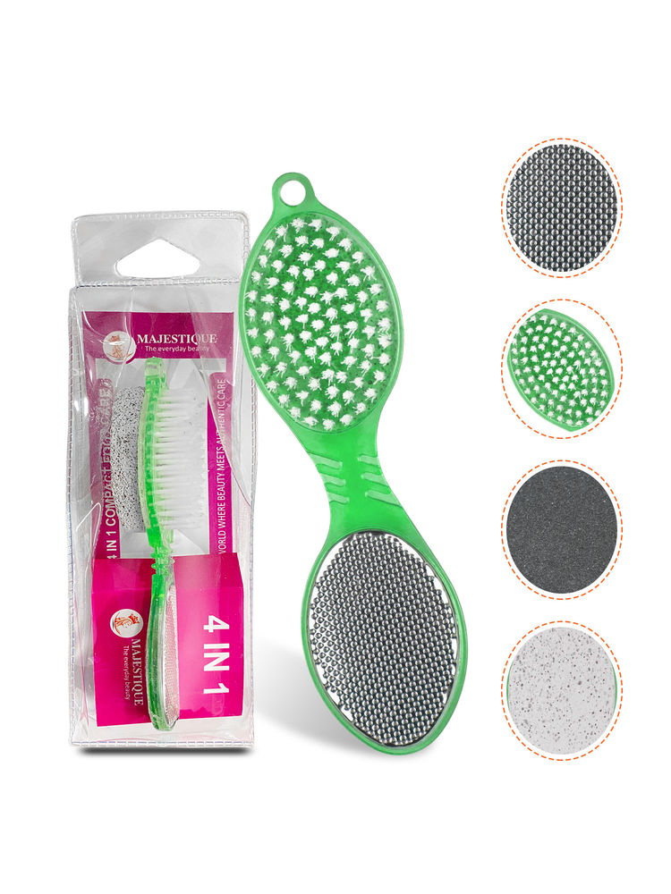 Majestique 4-in-1 Hard Skin Remover for Legs - Foot Brush & Pedicure Tool - Color May Vary