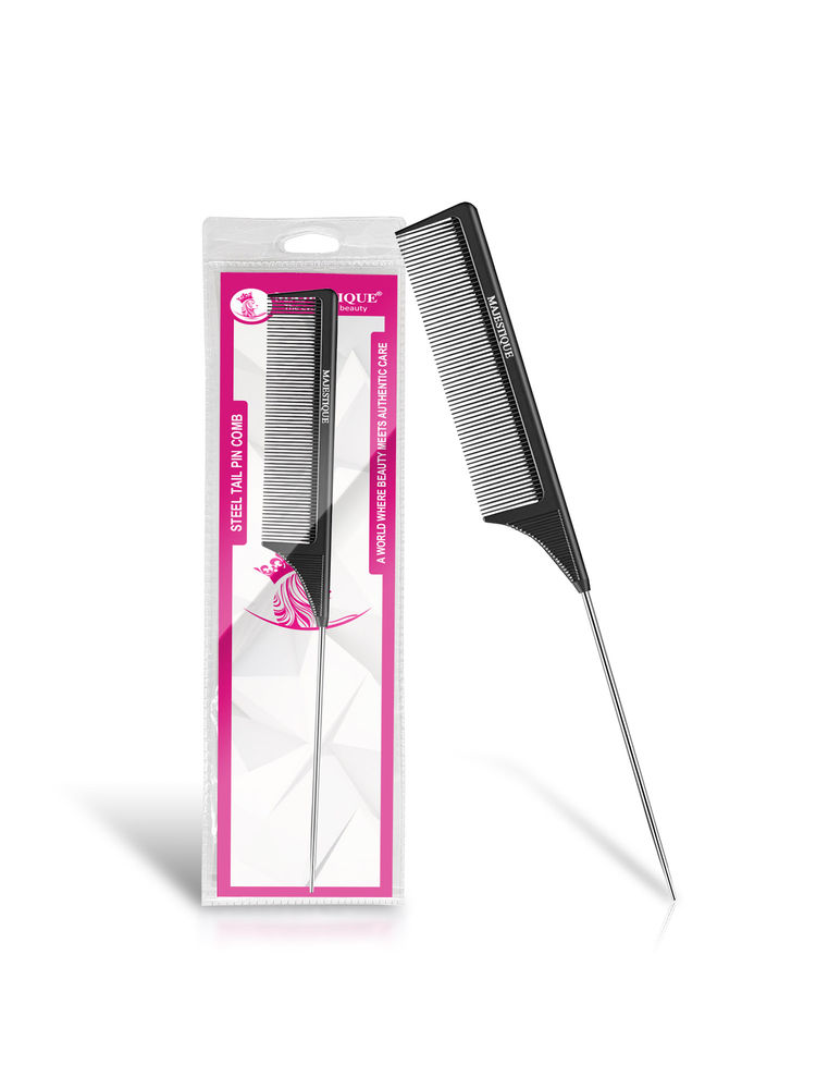 Majestique Tail Comb for Hair Styling - Steel Tail Pin Comb, Carbon Fiber Heat Resistant