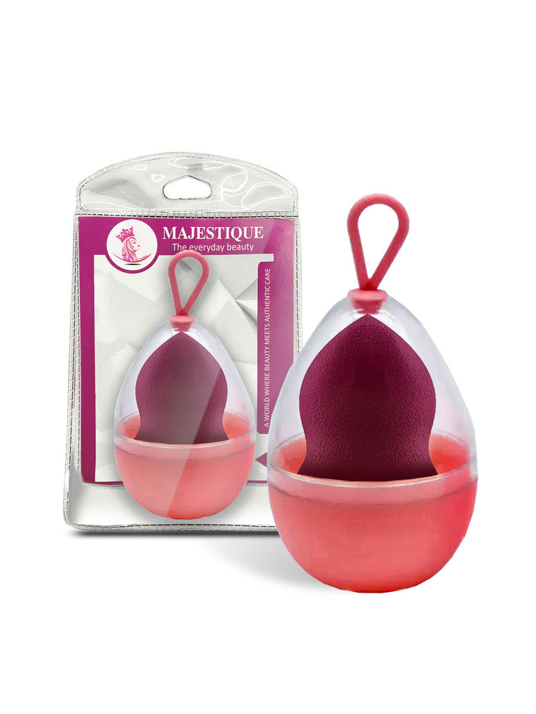 Majestique Beauty Blender Sponge With Holder Case For Liquid Cream And Powder Color & Shape May Vary