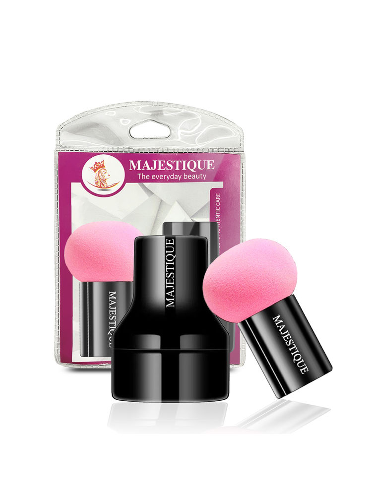 Majestique Mushroom Head Sponge With Handle Case, Powder Puff For Dual-Use Dry & Wet- Color May Vary