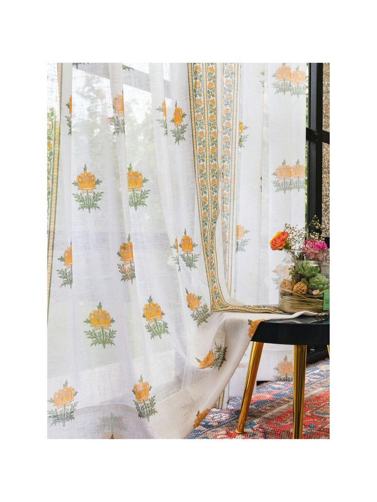 Urban Space Printed Sheer Linen Curtains For Window - Modern Fire Glow Yellow (pack Of 2) (5x4 Feet)-picture-36