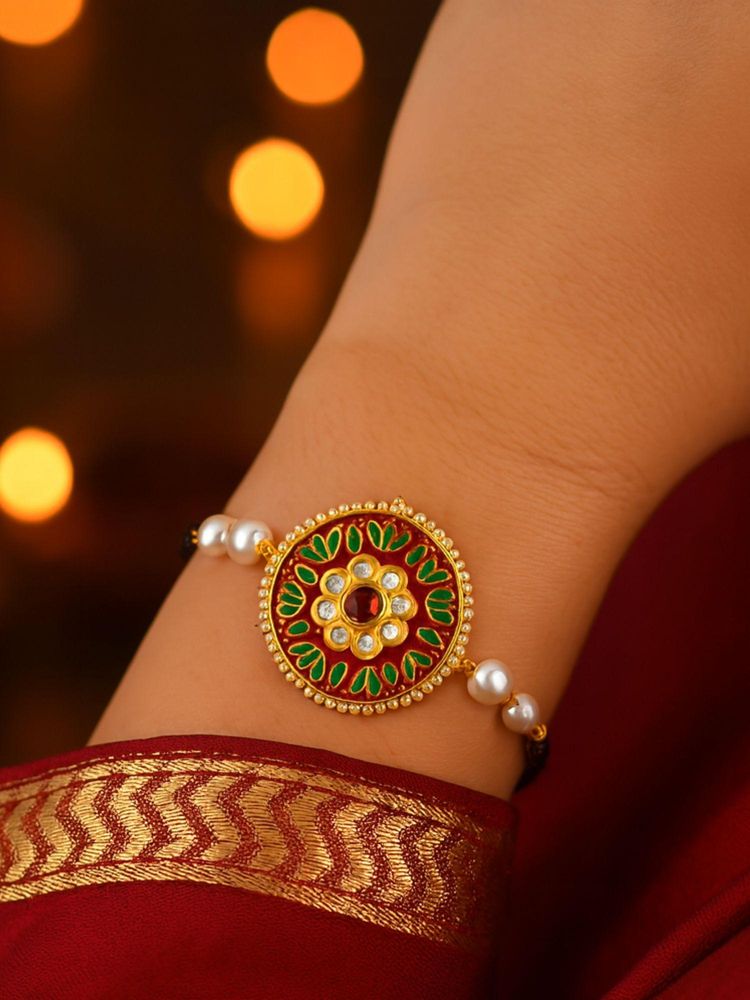 Digital Dress Room Women Multi-Color Kundan Brass Mangal sutra Bracelet-image-28