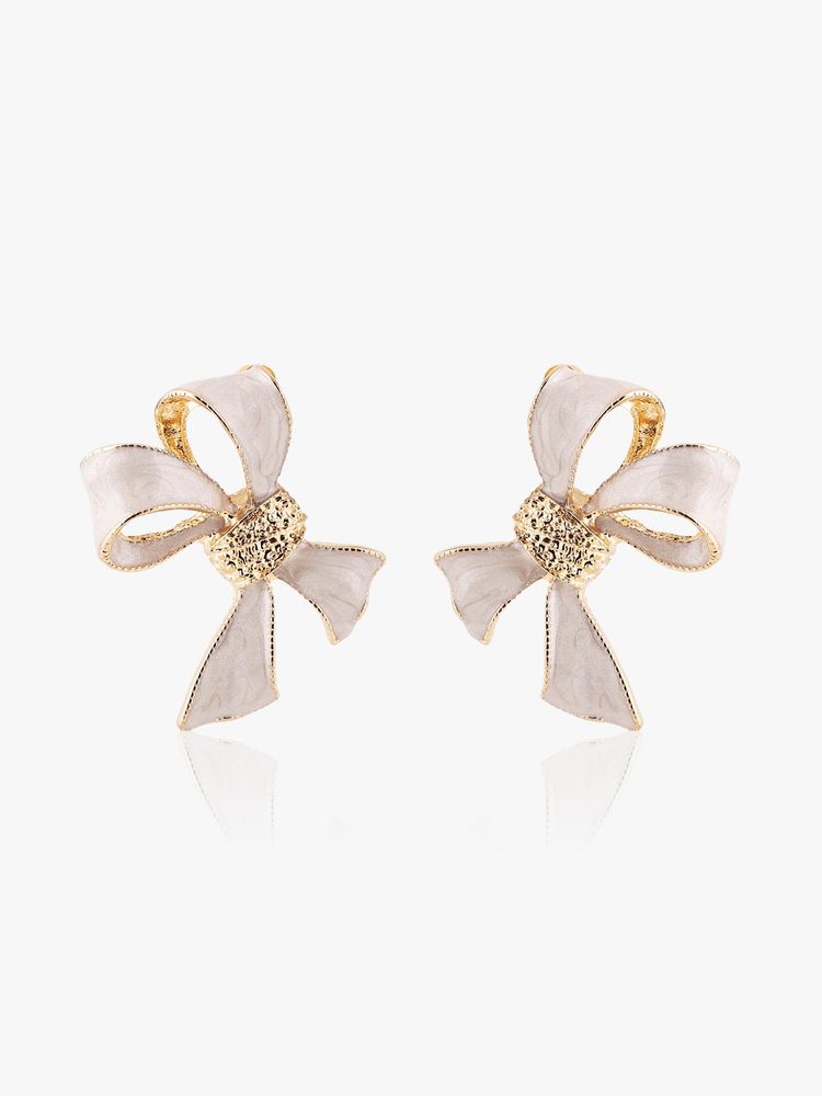 Kazo White Luxora Bow Stud Earrings-picture-13