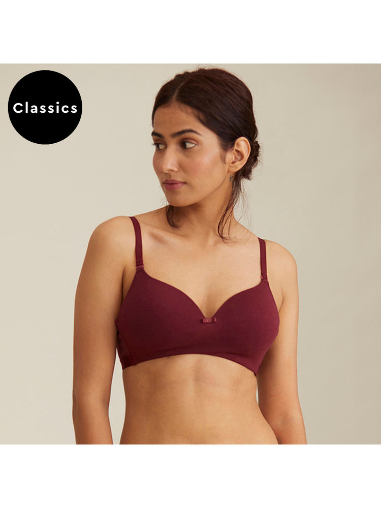 Nykd by Nykaa Breathe Cotton Padded Wireless T-Shirt Bra 3/4th Coverage - Maroon NYB002-picture-5