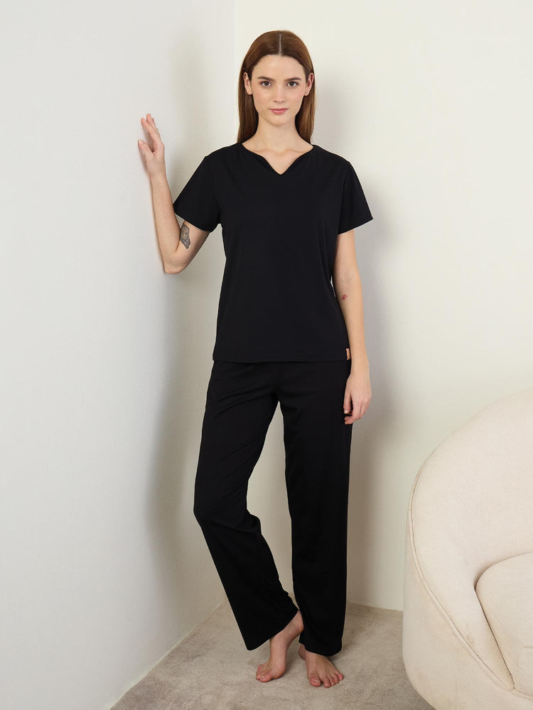 Sweet Dreams Womens Solid Pyjama with Top Black-picture-26