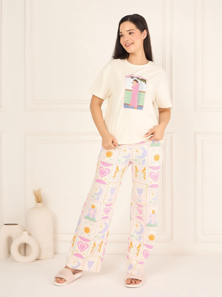 Sweet Dreams Womens Graphic Printed Pyjama with Top White-picture-28
