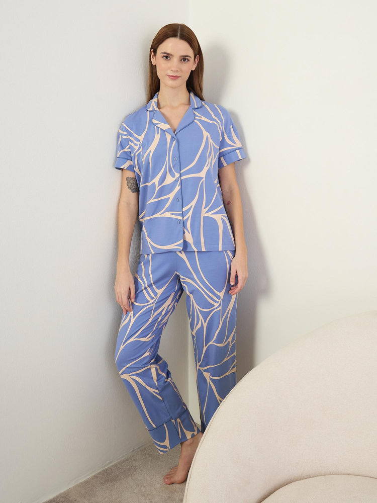 Sweet Dreams Womens Abstract Printed Pyjama with Shirt Blue-picture-21