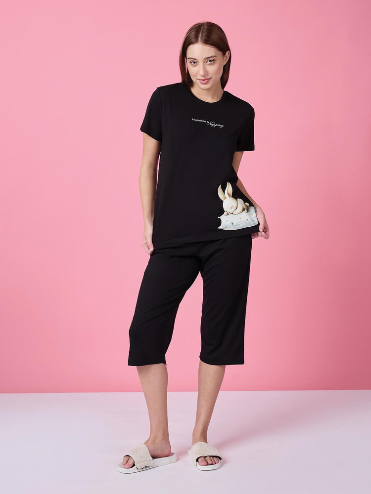 Sweet Dreams Womens Graphic Printed Top with Capri Black-picture-25