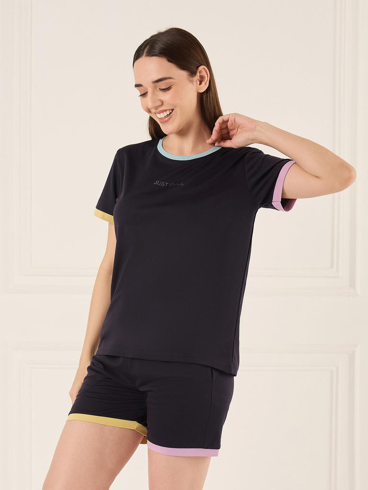 Sweet Dreams Womens Solid Top with Shorts Black-picture-10