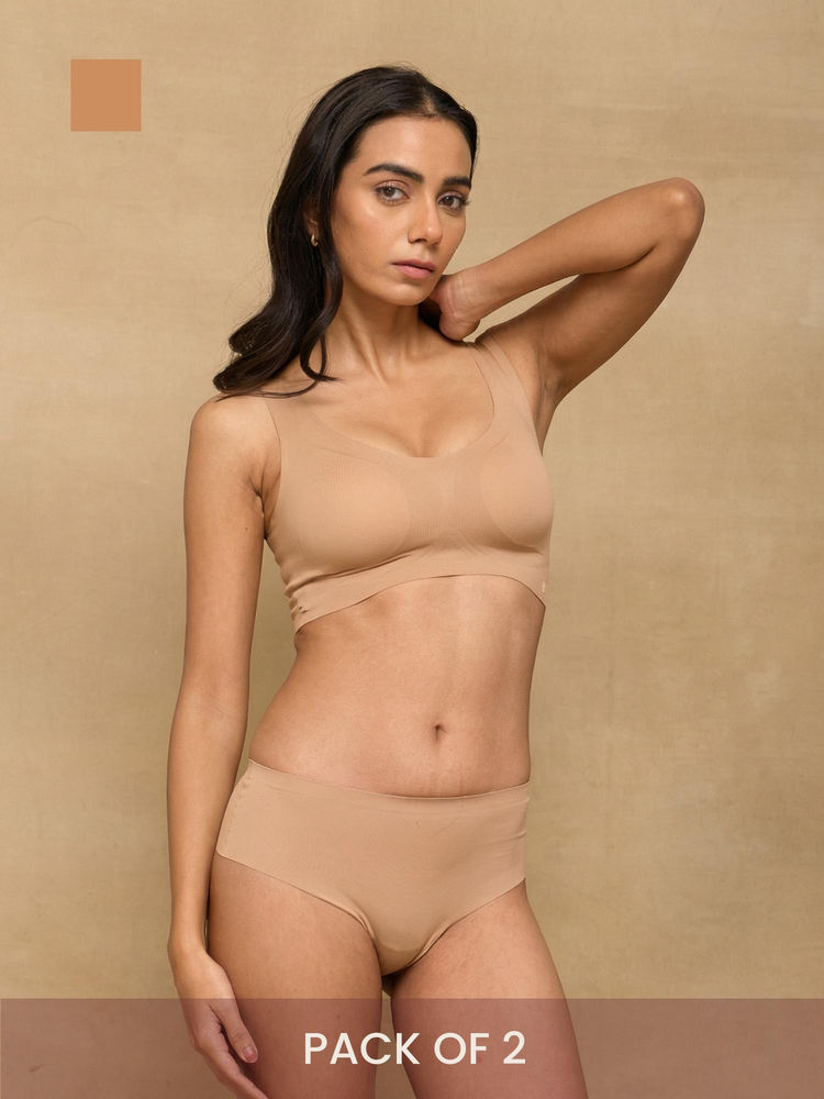 Krvvy Women Seamless Ultrasoft Invisible Mid-Rise Thong Panty Nude (Pack of 2)-picture-27