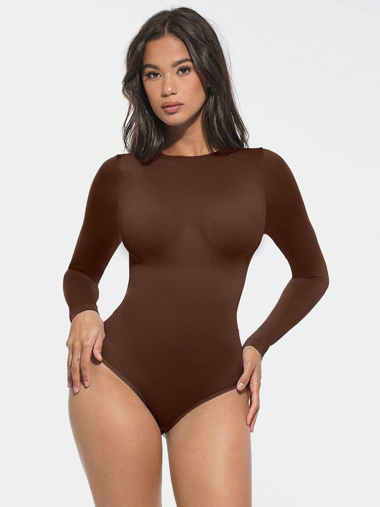 Shop The Edit Seamless Round Neck Sculpting Waist Bodysuit Brown-picture-17