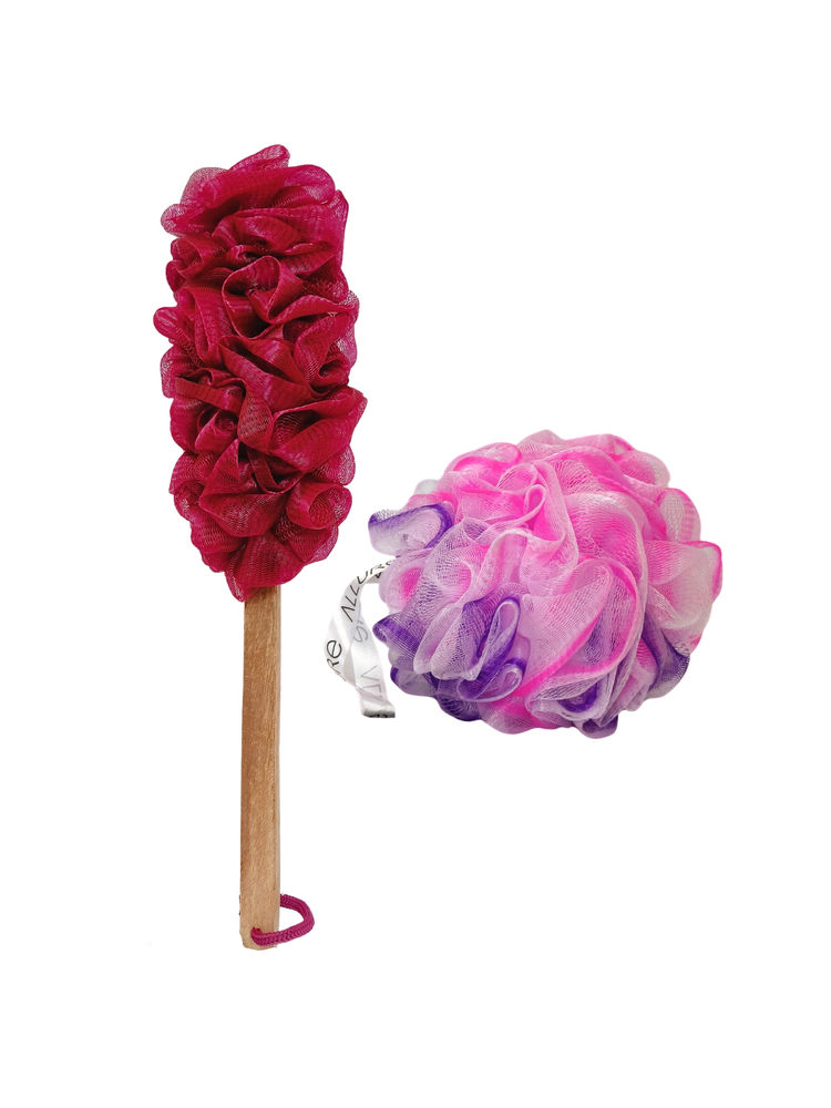 Allure Dual Colors Wooden Bath Brush & Loofah Set - Color May Vary-picture-21
