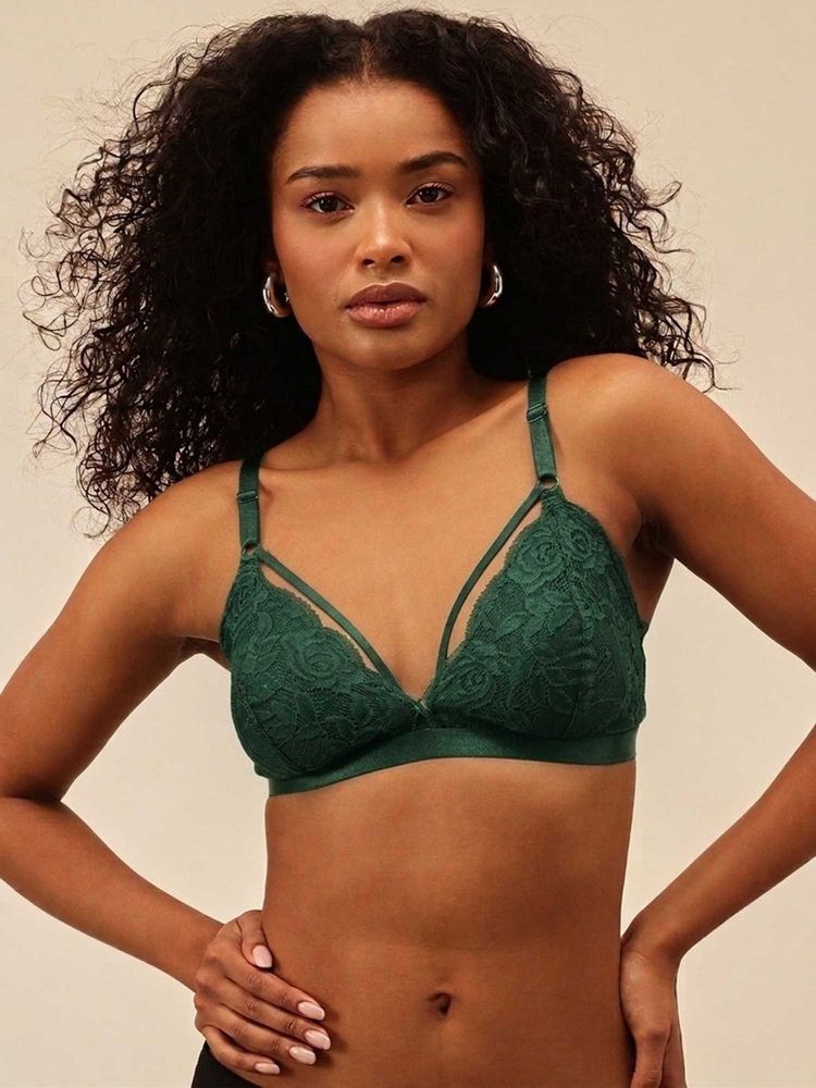 Chelvet Teal Non Padded Non Wired Lace Bra-picture-11