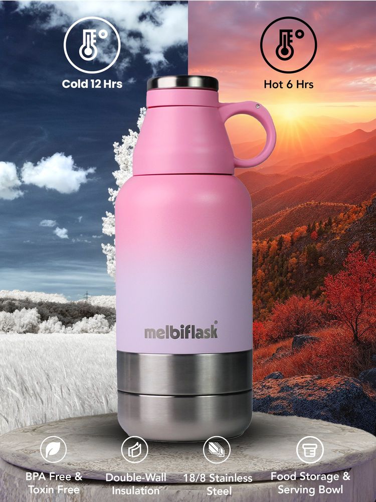 Melbify 3In1 Insulated Vacuum Flask Water Bottle 1L Pink-image-12