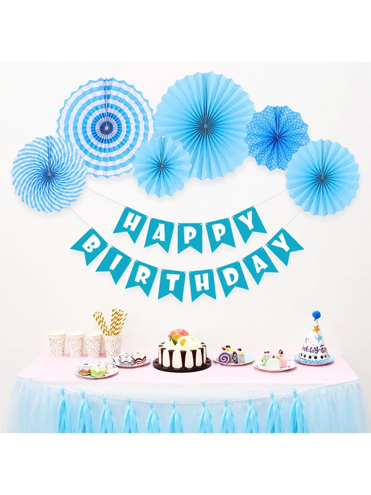 Special You Blue Birthday Kit With Banner & Paper Fans (8 Pcs)-image-32
