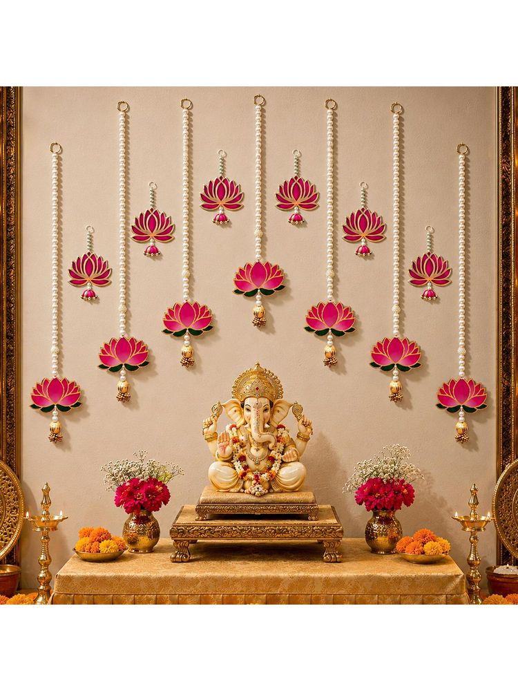 Special You Lotus Hanging Set With Moti Lotus Hangings For Ganesh Chaturthi & Pooja (13 Pcs)-picture-32