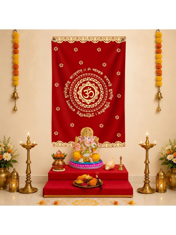 Special You Om Red Fabric Backdrop For Ganesh Chaturthi, Pooja & Temple-picture-18