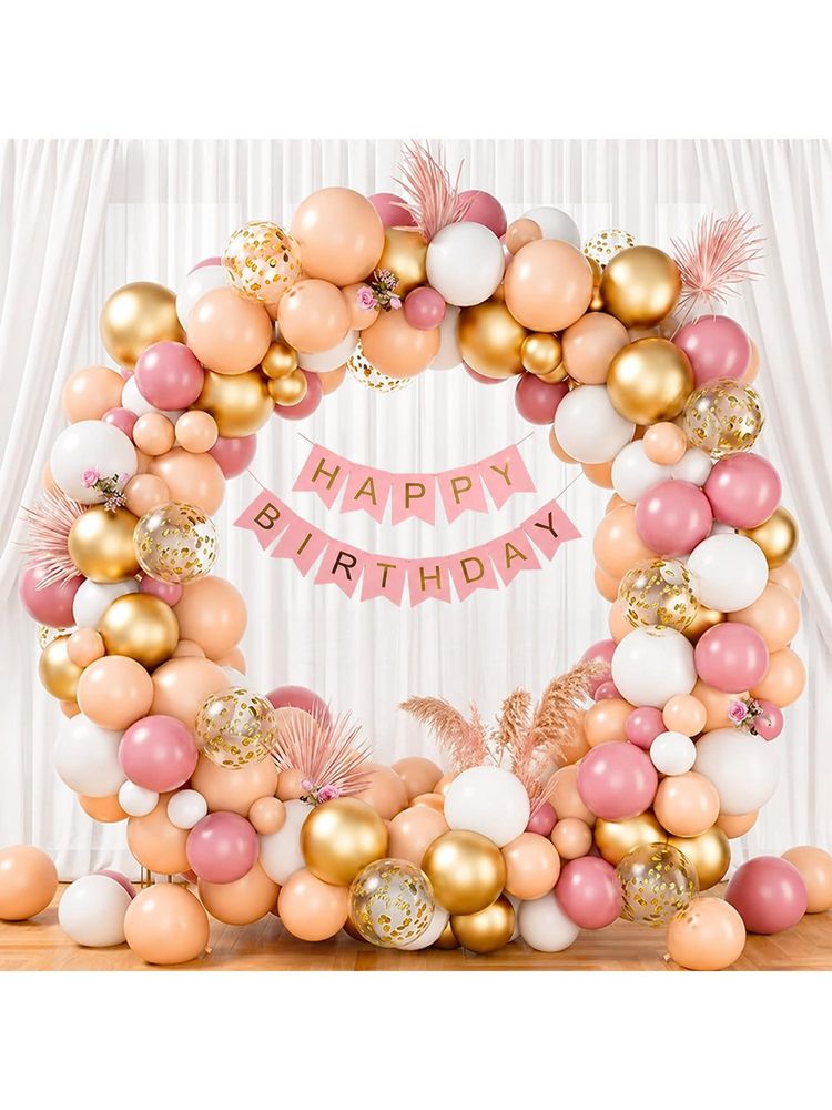Special You Pastel Pink Peach Birthday Kit With Gold Chrome, Confetti Balloons & Banner (57 Pcs)-image-44