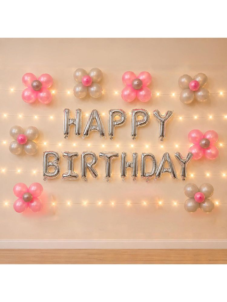Special You Pink Silver Birthday Kit With Metallic Balloons, Flower Clips & Foil Banner (51 Pcs)-picture-35