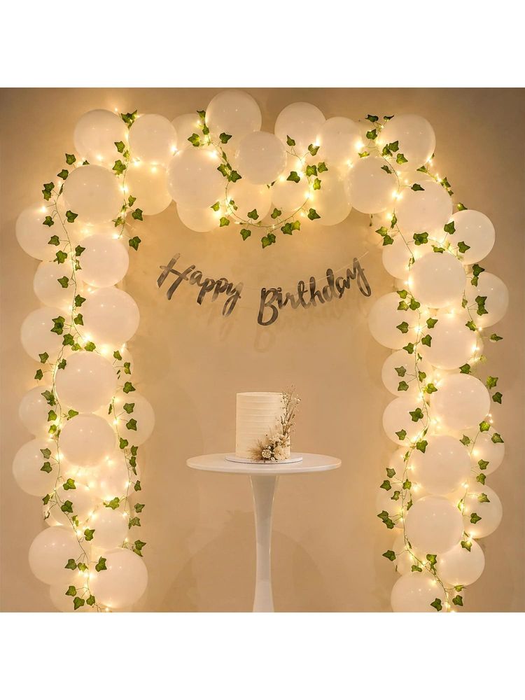Special You White Green Birthday Kit With White Balloons, Green Vine & Silver Banner (30 Pcs)-image-3
