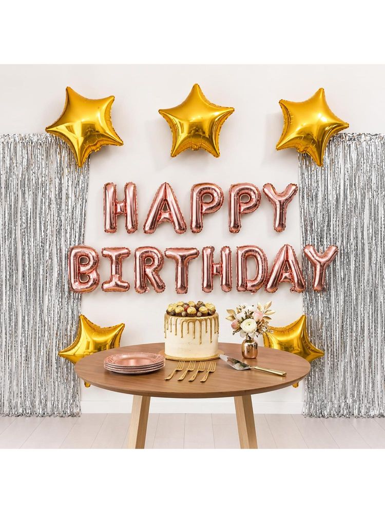 Special You Rose Gold Birthday Kit With Silver Fringe Curtain, Foil Balloon & Gold Star (8 Pcs)-image-17