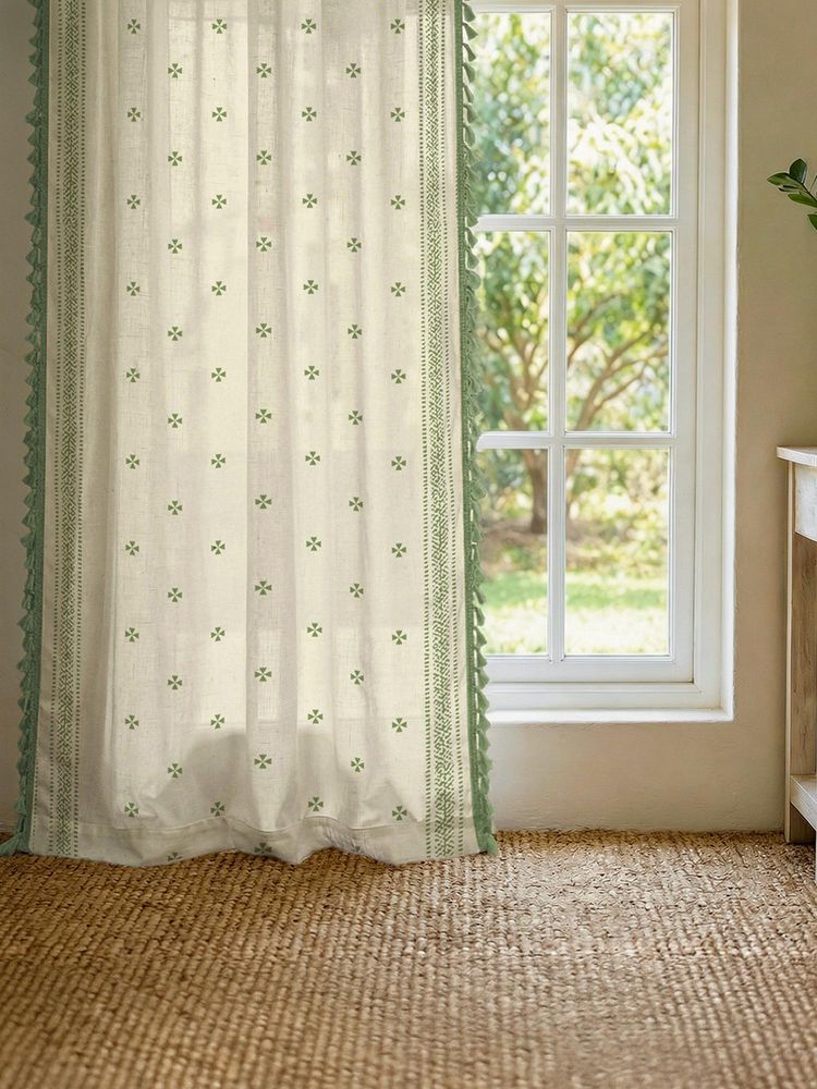 Urban Space 100% Cotton Curtain, 5 Ft - Aaqar Sage Green-picture-1
