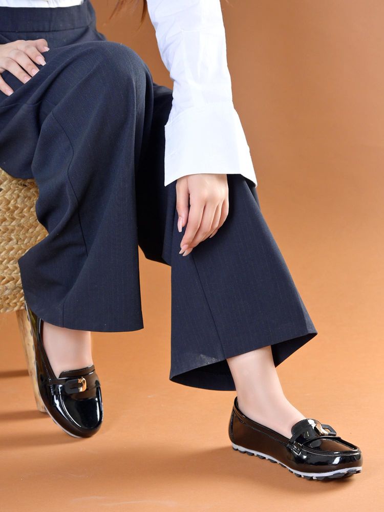 Shoetopia Women Black Patent Penny Loafers-picture-28