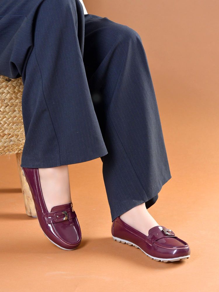 Shoetopia Women Cherry Wine Patent Penny Loafers-picture-11
