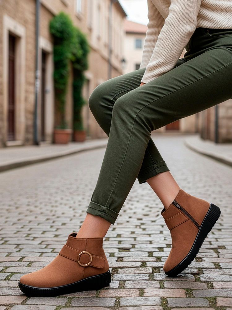 ELLE Women Brown Zipper Accent Ankle Boots-image-28