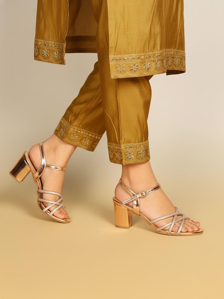 ELLE Women Rose Gold Glam Dazzling Strap Block Heels-image-32