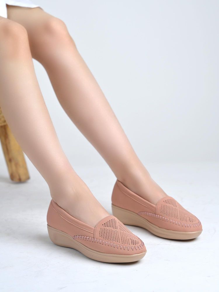 Shoetopia Women Peach Slip-On Loafers