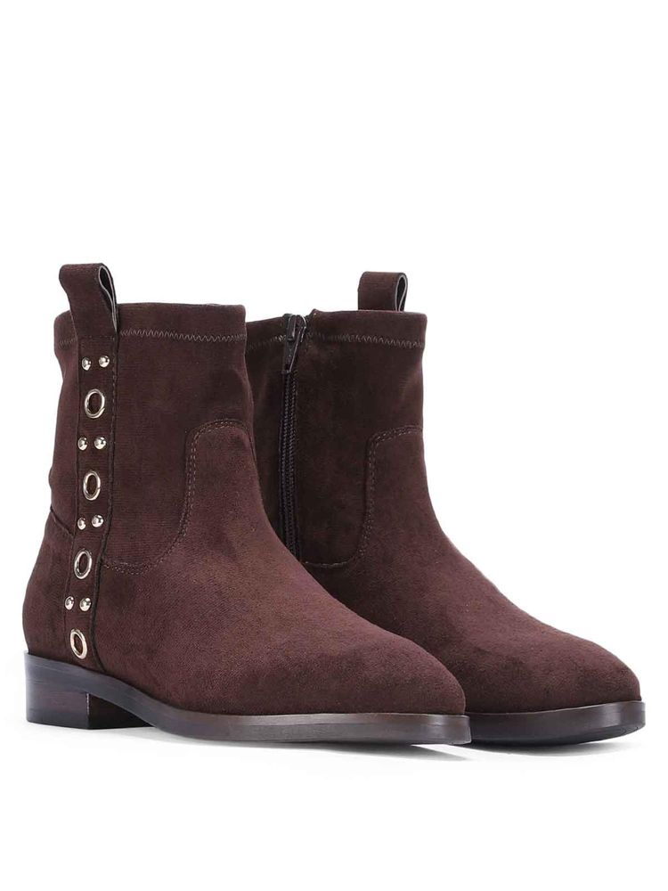 Saint G Women Eyelets Brown Stretch Suede Ankle Casual Boots-image-16