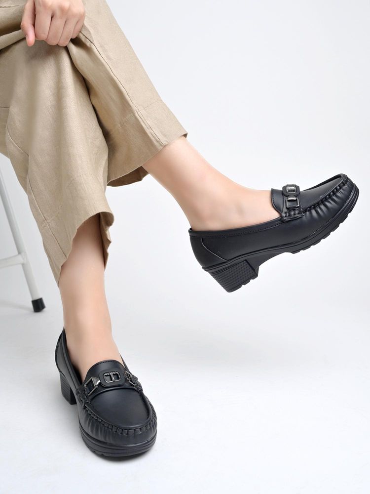 Shoetopia Women Comfortable Black Loafers-picture-25