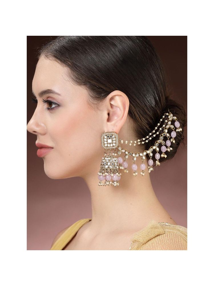 ZENEME Traditional Gold Plated Polki and Pearl Bahubali Jhumki Jhumka Earrings Jewellery-picture-11