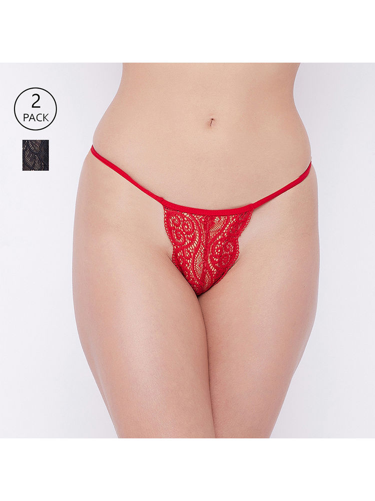 Secrets by Zerokaata Women Pack Of 2 Assorted Self Design Lace Thong Briefs-picture-12