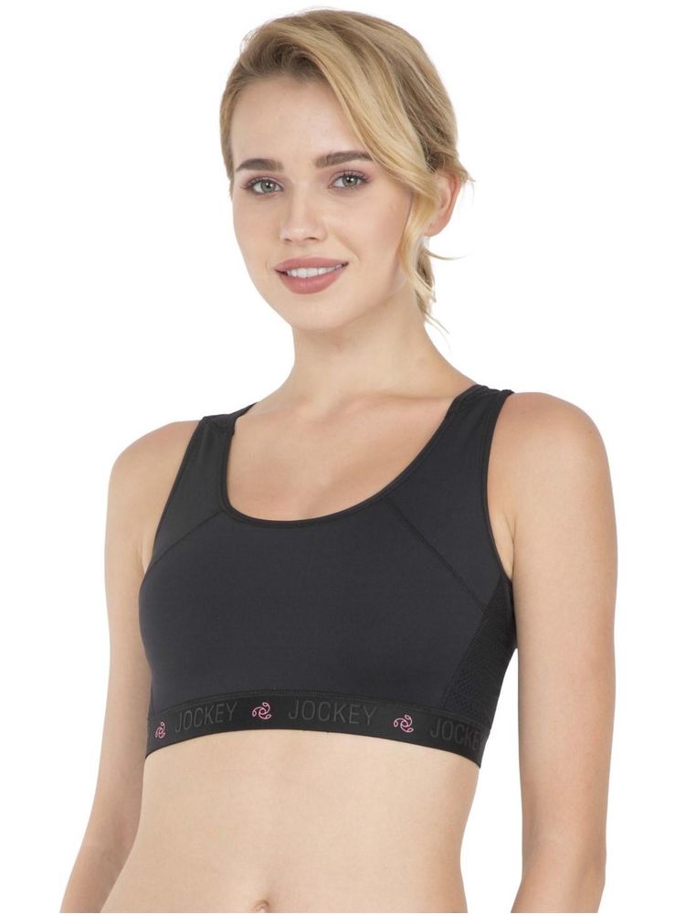 Jockey AP20 Wirefree Padded Tactel Nylon Elastane Racer Back Sports Bra - Black