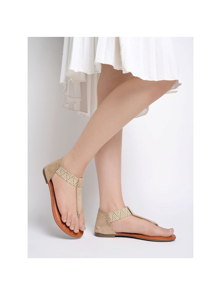 Shoetopia Stylish Ethnic Cream Flat Sandals-picture-41